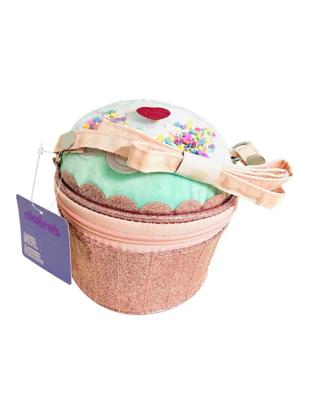 Girls Pink Glitter Cupcake Crossbody Bag with Zipper-Claire’s-New Birthday Bag